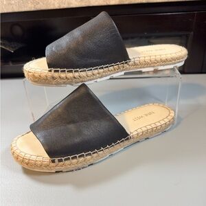 Nine West Women's Davinia Espadrille Flat Black Leather Top 8 1/2M